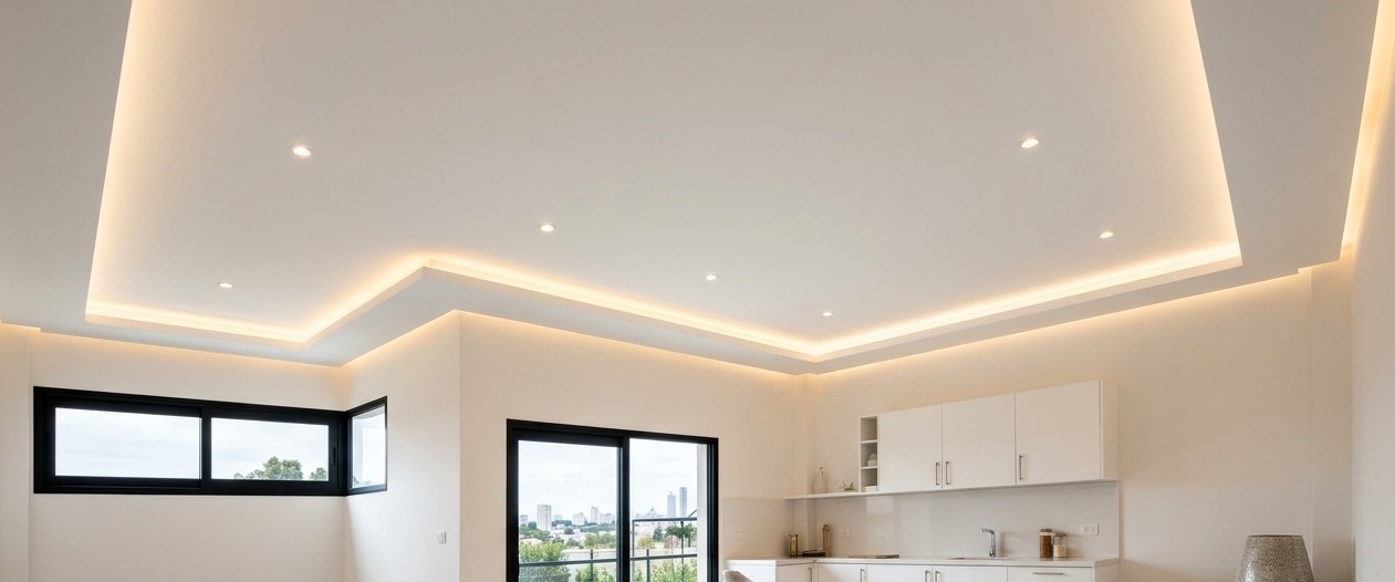 Forro de drywall com acabamento impecável e iluminação (Depois)